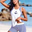 MODLILY Sporty Tankini Swimsuits for Women, Cut Out High Stretch Bathing Suits, Slim Tank Top with Boyshorts (Blue, XXL)