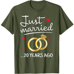 Just Married 20 Years Ago Funny Couple 20th Anniversary Gift T-Shirt, Size S