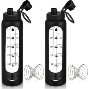 LemonRoad 2 Pack 34 oz/1 L Large Protein Shaker Glass Bottle with 304SS Mixing Ball, Shaker Cups Set for Protein Mixes Portable Powder Mixer Blender Water Bottle for Gym Workout Sports