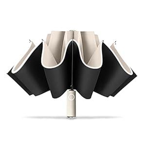 CLOUDIA Windproof Umbrella Travel Umbrella Easy Compact Folding Reverse Umbrella Inverted Umbrella, Umbrellas for Rain, Windproof Umbrella Reverse Umbrella with Reflective Stripe, Umbrella in Rain and Sun for Women and Men (Black)