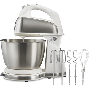 Hamilton Beach Classic Stand and Hand Mixer, 4 Quarts, 6 Speeds with QuickBurst, Bowl Rest, 290 Watts Peak Power, White (64655)