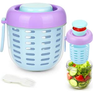Juome Salad Pod with Dressing Container - Leakproof Salad Container for Lunch with Lid & Spoon, Reusable Salad Jar for Meal Prep & Food Storage, Suitable for Home, Outdoor Travel (Purple)