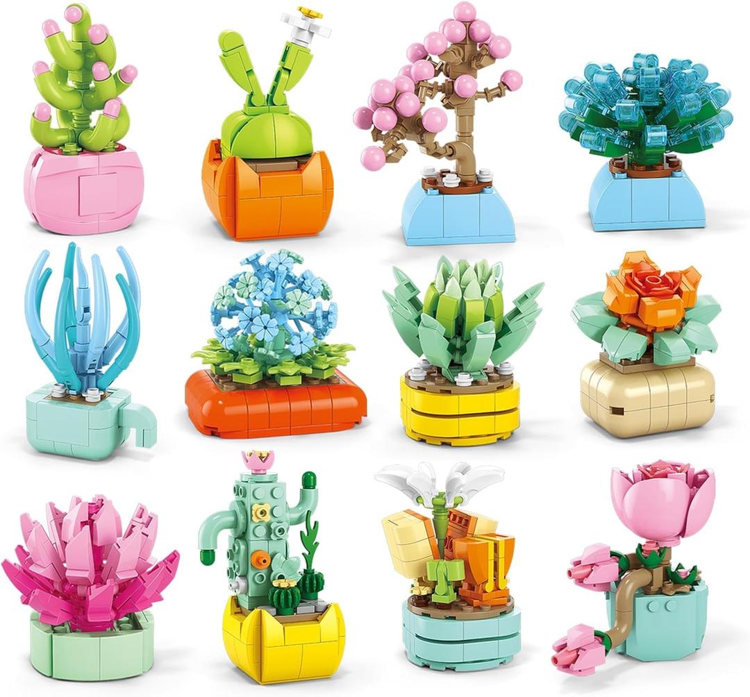 24PCS Flowers Succulents Building Blocks Easter Gifts for Kids Party Favors Goodie Bag Stuffers Classroom Prizes Prefilled Easter Basket Treasure Box Toy Birthday Return Gifts for Boys Girls Ages 6+