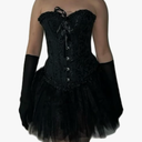 Women's Halloween Swan Cosplay Skirt Sets Ruffled Tulle Swan-Themed Costume Matching Top Elegant Spooky Outfits, M
