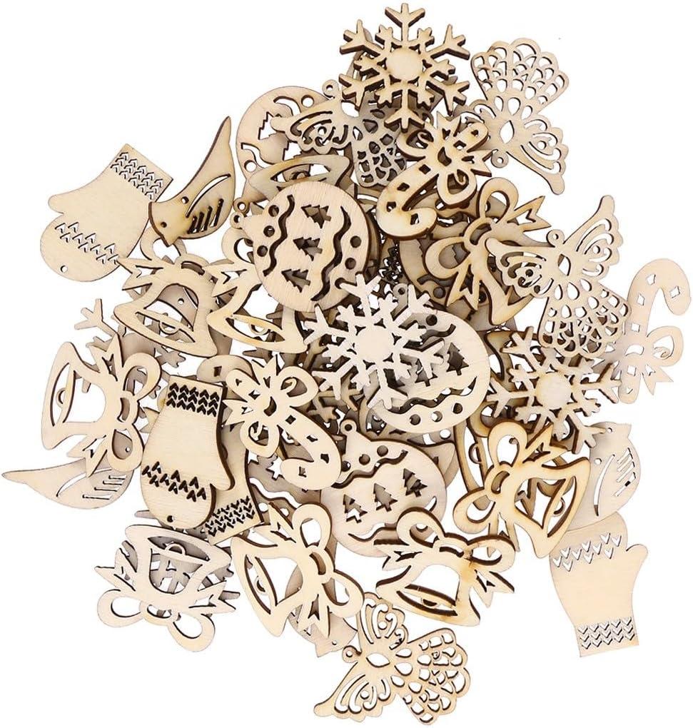 SUPVOX Christmas Tree Decorations: 50pcs Unfinished Wooden Christmas Ornaments - DIY Paintable Xmas Tree Hanging Decor for Holiday Home Decor, Crafts (Mixed Pattern)