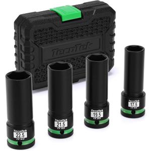 4PCS 1/2" Drive 1/2 Size Thin Wall Lug Nut Socket Set, Half Size Wheel Socket, 17.5mm, 19.5mm, 21.5mm, and 22.5mm, CR-MO, for Damaged, Swollen and Stuck Lug Nuts