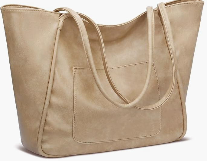 monrich Large Tote Bag for Women Work Vegan Leather 23L Womens Tote Purse with Zipper Ladies Handbags, Beige