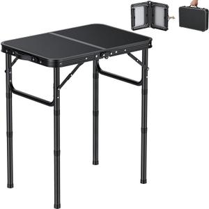 HOMGEN Stable Camping Table Foldable-Ease of Assembly-3 Heights Adjustable 30/20/10 Inch- Portable Small Folding Table-23'' L x 16'' W Desktop Size-Load-Bearing 66lbs for Home/Camping/Picnic/RV Trip