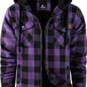 Men's Thick Fleece Plaid Jacket Flannel Shirts Sherpa Lined Full Zip Up Hoodie Winter Coat with Pockets (Large, Dark Purple)