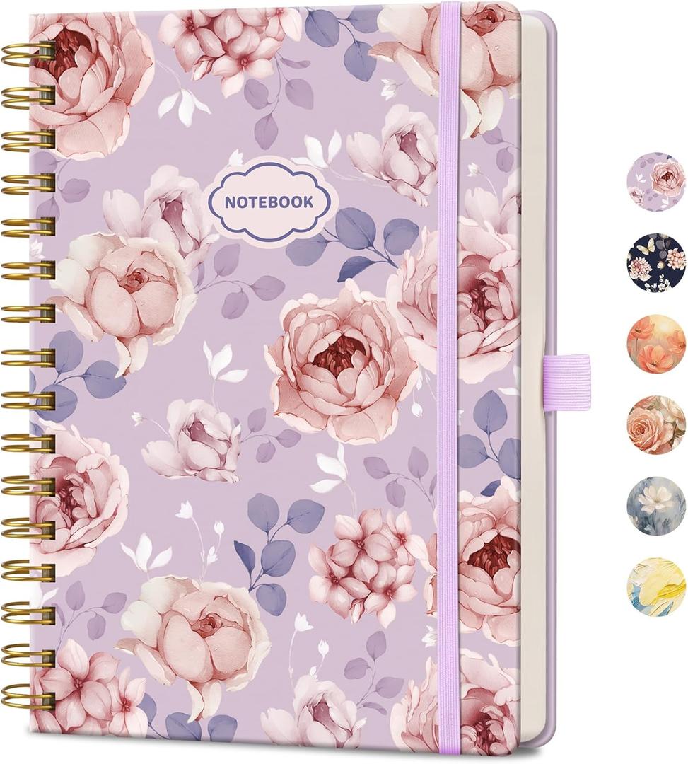 AHGXG Spiral Journal Notebook, 160 Lined Pages, A5 Medium Size (5.7'' x 8.3''), for Women, Journaling, Writing, Work & Office, Hardcover, 100 GSM Thick Paper (Lavender Pink Peony)