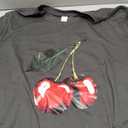 Women's Cherry Graphic Tees Top Crewneck Short Sleeve Baggy T Shirt (Medium, Dark Grey)