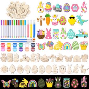 Relaxweex 24 Pcs Easter Spring Wooden Magnets Painting Craft Kit for Kids, Glow in The Dark DIY Bunny Spring Art Crafts Supplies, Fridge Magnets Coloring Kits for Easter Activities Gifts Home Party