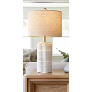 PoKat 23" Modern Ceramic Table Lamp Set of 1 for Living Room White Desk Lamps for Bedroom Farmhouse Bedside Nightstand Lamp House Warming Gifts New Home Decor End Table Lamps Gifts for Women Mom Beige