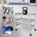 3 Tier Stainless Steel Utility Cart | Heavy Duty Metal Rolling Cart with Handle & Wheels | Ideal for Kitchen, Restaurant, Hospital, Laboratory & Home (19''x31''x34'')