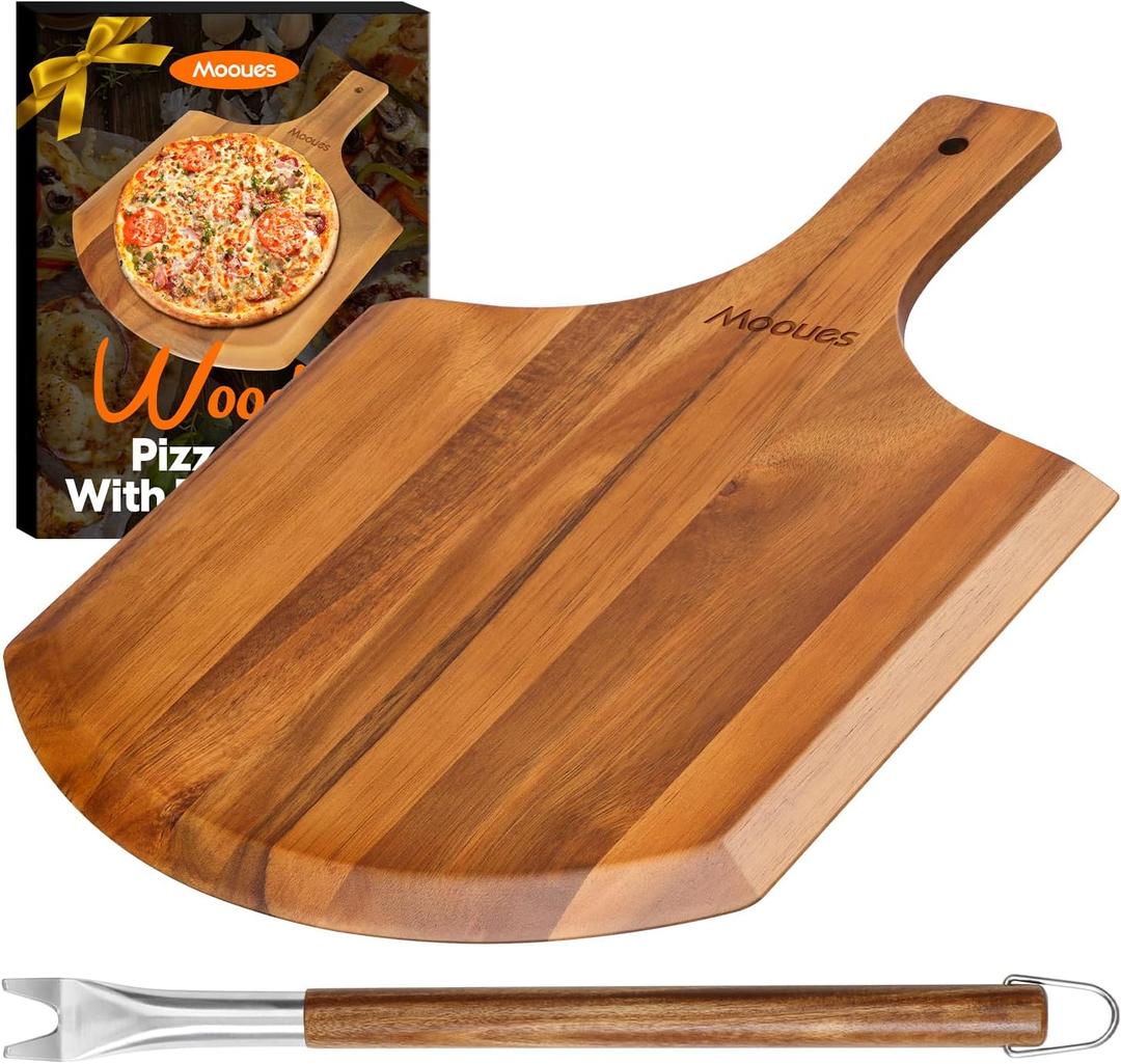 12 Inch Natural Wooden Pizza Peel - Paddle Spatula Oven Accessory for Transferring & Serving - Wood Cutting Board for Cheese, Bread, Fruit (Wooden Pizza Peel 12"(W) x 14"(H))