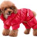 AOFITEE Dog Winter Coat, Waterproof Dog Jacket, Fullbody Dogs Winter Coat Snowsuit, Windproof Puppy Puffer Jacket Snow Suit with Legs, Pet Fleece Vest Coats for Small Dogs, Christmas Red XXL