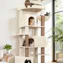 Globlazer 80in Extra Large Cat Tree Tower for Large Adult Cats, Heavy Duty Cat Condo Stand with Oversized Fan-Shaped Perch & 6 Sisal Scratching Posts, S80, Beige