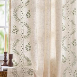 jinchan Lined Linen Blend Curtains Boho Floral Curtains for Bedroom 84 Inch Length Sage Green Embroidered Drapes Rod Pocket Farmhouse Flower Drapes for Living Room Window Treatments Set 2 Panels