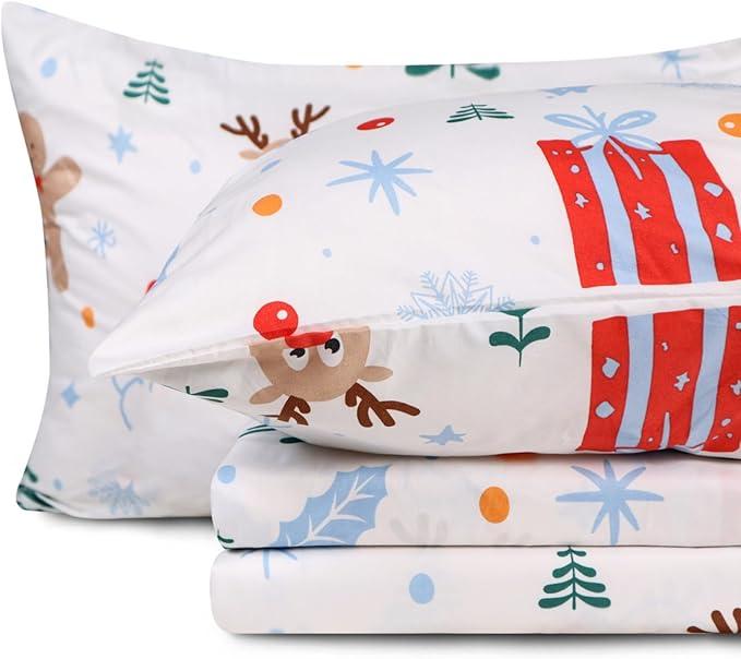 Gogreen Christmas Sheet Set 4PC Deep Pocket Queen Size Bedding Set, Breathable & Ultar Soft, Hotel Style Christmas Decor, Gifts for Kids, Women, Men  Christmas Snow Deer