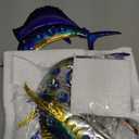 Metal Fish Wall Art Decor, 3-Piece Marlin Tuna Swordfish Set, Blue and Gold Tropical Ocean Theme Outdoor Wall Mother's Day Decor for Patio Garden Yard, Decorative Hanging Sculptures Mother's Day Decoration Gift