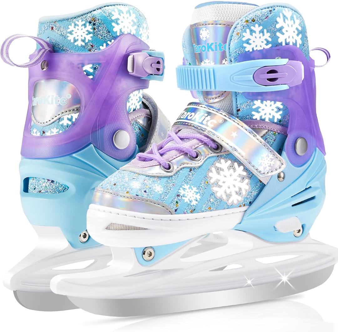 TaroKitc Adjustable Girls Ice Skates for Kids, 4 Size Adjustable Kids Ice Hockey Skates for Girls Boys, Warm Ice Skating Shoes for Outdoor and Rink, Comfortable Lining and Enhanced Ankle Support (Small (10C-13C US) Little Kids, Blue)