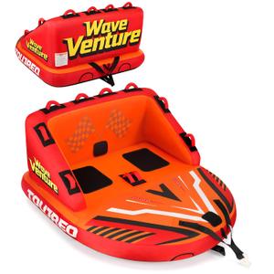 Towable Tubes for Boating - 2 & 3 Person Inflatable Boat Tube with Dual Tow Points, Speed Safety Valve, Heavy Duty Nylon Cover, EVA Foam Pads for Lake & River Water Sports