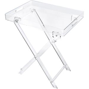 Acrylic Folding Square Tray Table, Clear, 24x20x14 inch, Home, Bar & Showroom Use