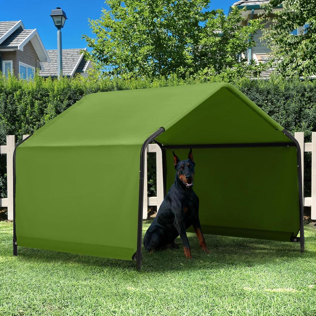 Dog Shade Shelter Outdoor 4'x4'x3' Tent for Large Medium Dogs, Outside Sun Rain Canopy Pet House for Livestock Pigs Cats with Waterproof Roof Ground Nails,Deep Green