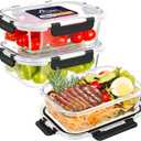 HOTEC 35OZ Glass Food Storage Container, Airtight Glass Lunch Fruit Containers with Lids - Microwave, Oven, Freezer and Dishwasher Safe, 2-PACK