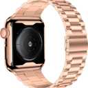iiteeology Compatible with Apple Watch Bands 44mm Series 6 5 4 Se, Upgraded Stainless Steel Band with iWatch Screen Protector Case for Men Women Rose Gold