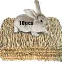 Hamiledyi 10 Pcs Rabbit Grass Mat, Bunny Natural Straw Woven Bed,Small Animal Cages Hay Mat Sleeping Chewing,Nesting and Toys for Guinea Pig Chinchilla Squirrel Hamster Cat Dog