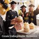2026 Graduation Cupcake Toppers, 24+1 PCS Class of 2026 Cake Topper, Sparkling Black and Gold Grad Cap Diploma Picks for Graduation Party Decorations, Standard