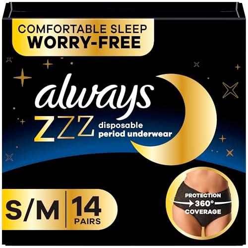 Always ZZZ Overnight Disposable Period Underwear for Women Small/Medium, 360° Coverage for Worry-Free Nights, 14 Count (2 Packs of 7), S/M