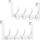 Over The Door Hooks Rustproof - 25lb Heavy Duty Over The Door Towel Rack, Door Hanger for Bathroom, Coat Rack Dorm Room Essentials (2Pack, White)