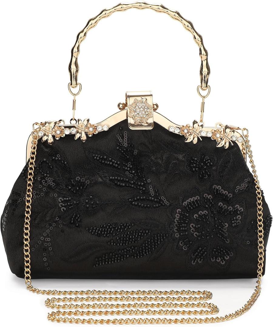 UBORSE 1920s Vintage Clutch Purse Beaded Evening Bag for Women Formal Bridal Sequin Handbag Clutch for Wedding/Prom/Cocktail | 1920s, Vintage, Beaded, Formal, Bridal, Sequin (Black -092)