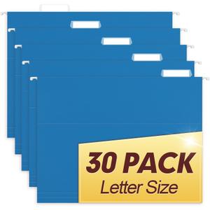 HERKKA Hanging File Folders, 30 Pack Reinforced Letter Size Hanging Folders, Designed for Bulky Files, Filing Cabinet, 1/5-Cut Adjustable Tabs (Lightblue)
