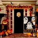 3 x Spooky Ghost Welcome Garden Flags for Outside 12x18 Inch Double Sided Burlap,Halloween Sign Small Flag Farmhouse Holiday Yard Lawn Outdoor Decorations DF896