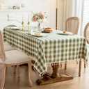 Checkered Tablecloth Rectangle Cotton Linen Gingham Table Cloth with Tassel Washable Wrinkle Free Heavy Duty Buffalo Plaid Table Cover for Dining/Party/Picnic (Green, 55" x 70" (Rectangular))