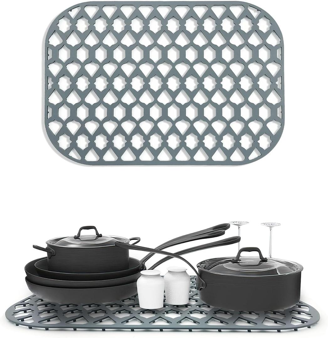 Sink Protectors for Kitchen Sink 13x11 &16x12 & 18x16 & 19x14 & 21x16 & 22x13 & 24x13 & 25x16 & 26x14 & 28x14 & 30x16, Silicone Sink Mat Grid (16.8"x12.6")