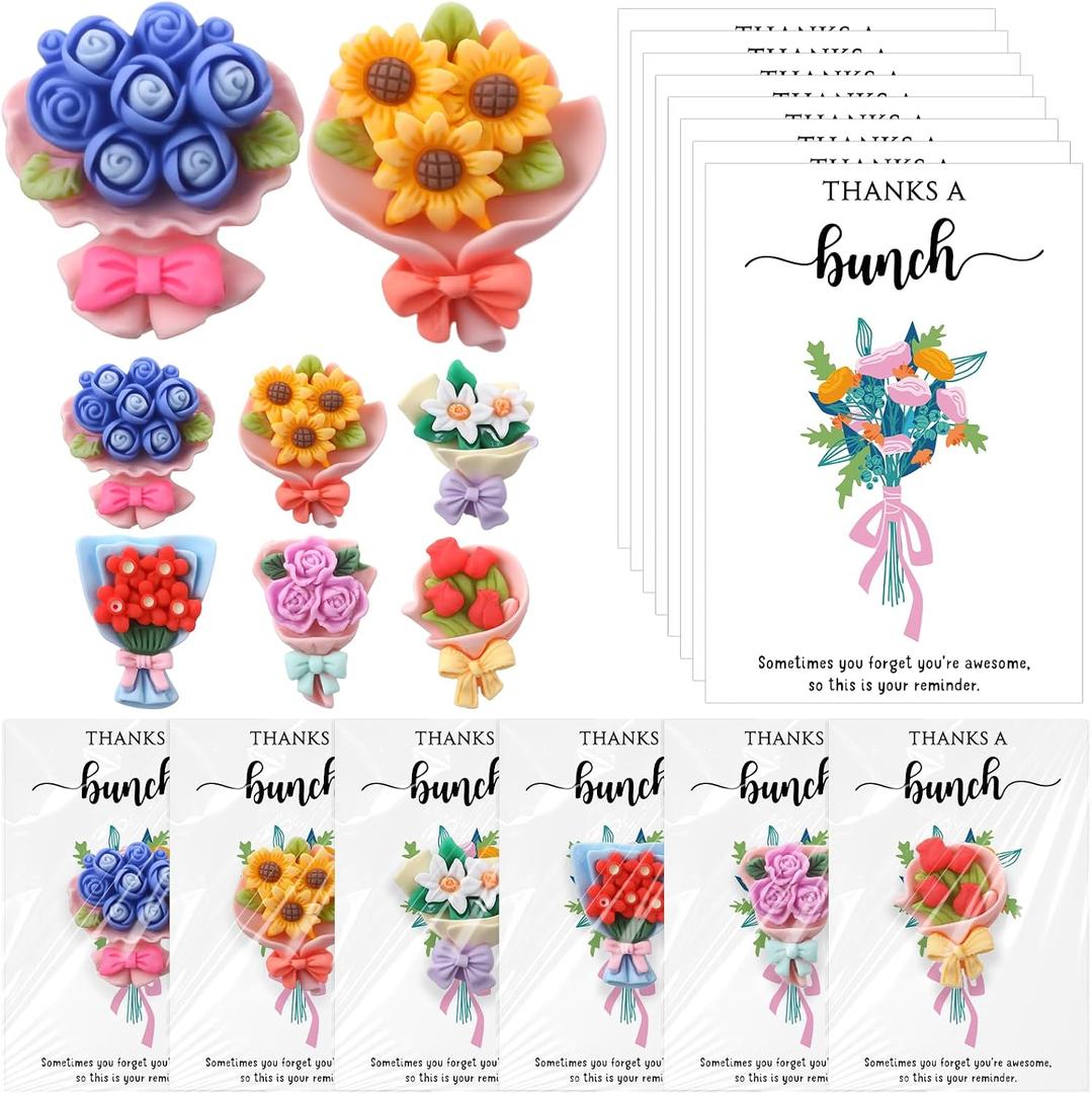 XunYee 30 Sets Pocket Hug Token Mother's Day Bulk Gifts Mini Resin Flower Bouquet with Cards & Bags, Thank You Appreciation Gifts for Women Teacher Nurse Coworker Employee Little Bag Gentle Reminders