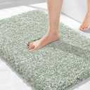 Yimobra Plush Thick and Soft Cut Pile Bathroom mats, Super Shaggy Comfortable Quick Water Absorbing Non Slip Bath Rugs, Ultra Plush Thick with Machine Washable Bath Mat Light Green