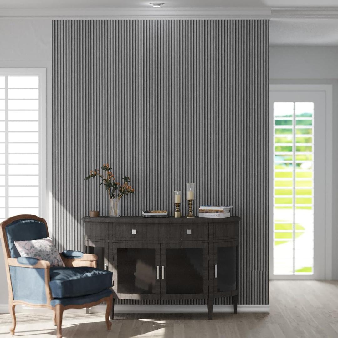 Oxdigi Light Gray Wood Slat Peel and Stick Wallpaper - Textured Faux Wood Panels, Waterproof & Removable Contact Paper for Kitchen, Bedroom, Bathroom - Easy Install 35.4x196 Inch, Light Gray Wood