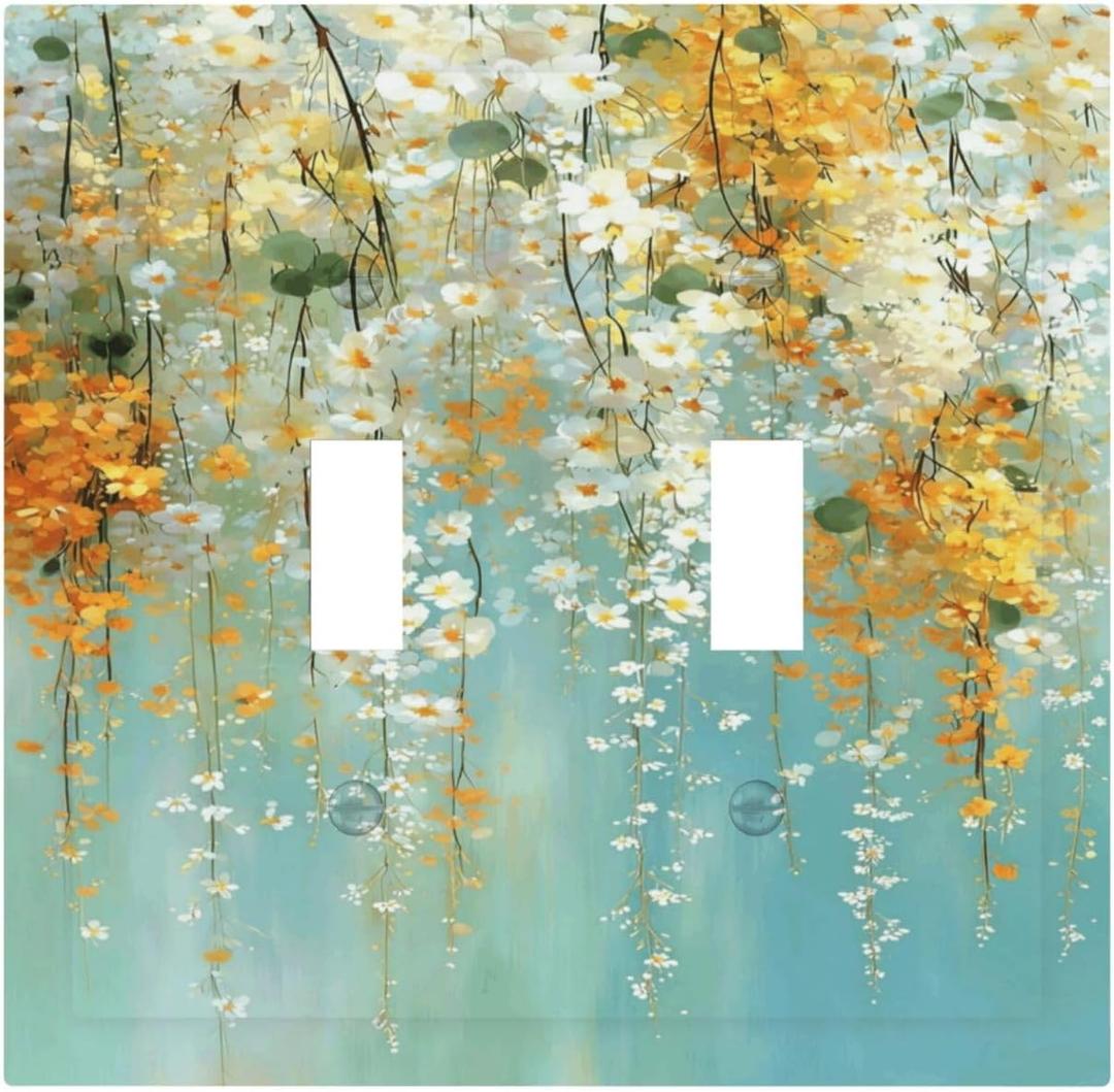 Watercolor Flowers White Yellow Floral Plant Decorative Switch Plates 2 Gang Double Toggle Outlet Light Switch Cover Wall Plate Electrical Faceplate for Bedroom Living Room Farmhouse Decor |
 Double Toggle / 4.9 X 5 IN