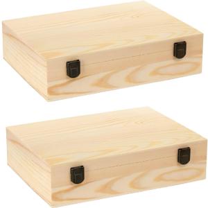 Frcctre 2 Pack 12" x 9" x 3" Unfinished Wooden Box, Natural Unfinished Pine Wood Decorative Box Wooden Gift Box Memory Box with Hinged Lid and Front Clasp for DIY Art Craft and Home Storage