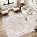 5x7 Bedroom Rug, Area Rugs 5x7, Soft Non-Slip Vintage Medallion Rug, Low-Pile Printed Carpet for Bedroom, Kids Room, Nursery - Light Blush/Cream