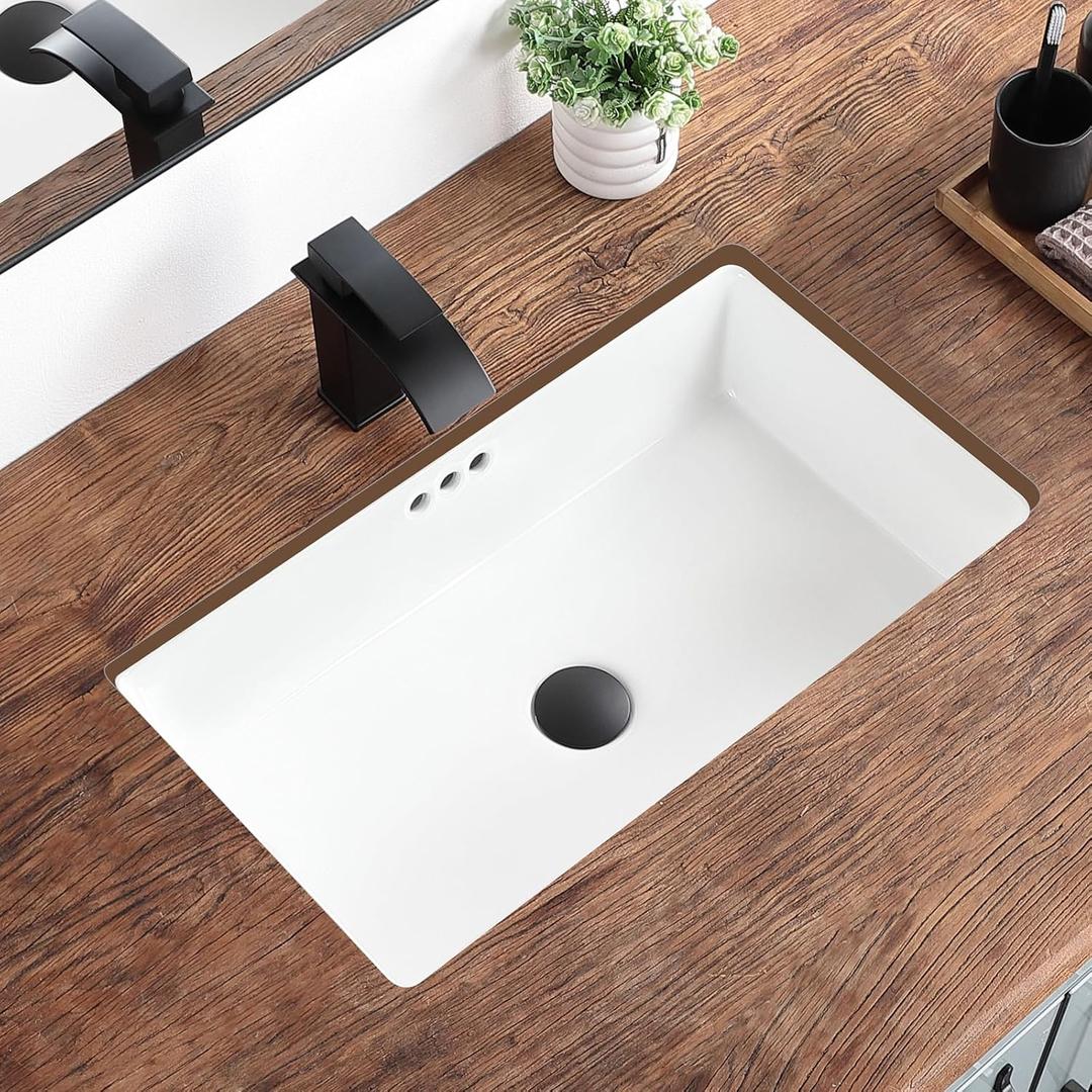 24 Inch Undermount Bathroom Sink Rectangular Undermount Sink White Ceramic Under Counter Bathroom Sinks with Flat Overflow Type (23.8"x 13.8")