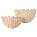 2Pcs Scalloped Wall Basket Set (16×10×8in & 14×8×6in), Handwoven Rattan Wicker Hanging Baskets, Boho Style Wall Decor and Storage Organizer for Living Room, Bathroom, Bedroom, or Entryway, Missing pcs
