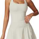 ABOCIW 2 Piece Tennis Dresses for Women Side Slit Mini Skirt Set Racerback Workout Crop Tank Top Golf Outfits (Large, Cream)