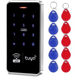 Waterproof Access Control Keypad Home Security System Tuya Smart Remote Unlock Including 10Pcs Key Rings (Silver)