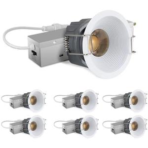 Adetu 2 Inch 5CCT White LED Recessed Ceiling Light with Junction Box, 2700K/3000K/4000K/5000K Selectable, CRI90, 8W COB, 780LM, Dimmable Canless IP65 Waterproof Downlight-ETL&FCC (White, 6 Pack)